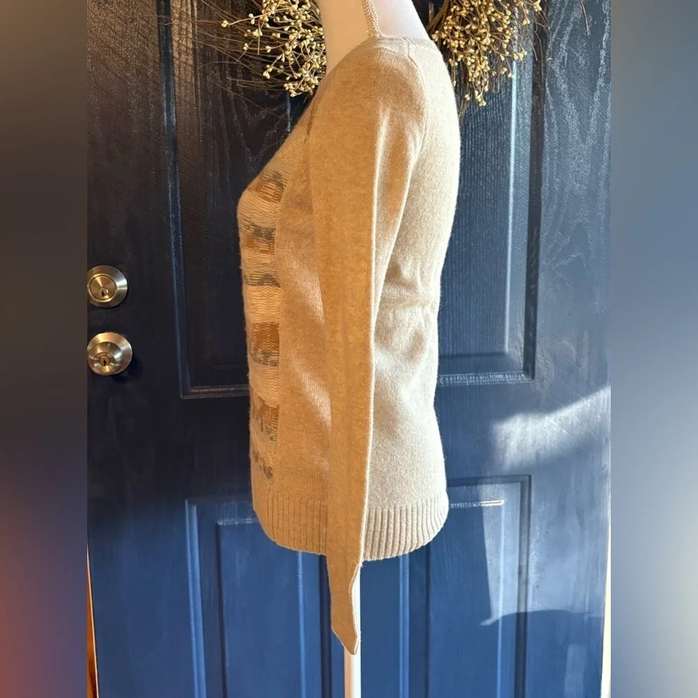 J. Crew Tan Brown Blue Knit Panel Wool Sweater NWOT